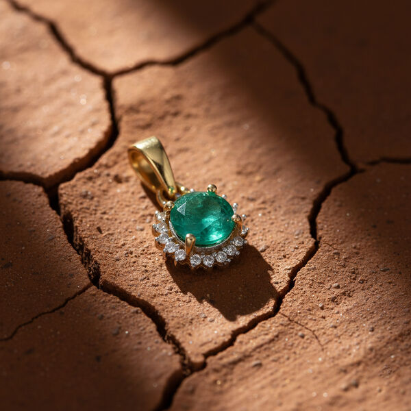 D'Joy Smaragd-Quarz Triplette, Wei&szlig;er Zirkon Anh&auml;nger 925 Silber Gelbes Gold ca. 1,40 ct. image number 1