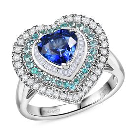 RHAPSODY zertifiziert und geprüft AAAA ceylonfarbener blauer Saphir, Paraiba Turmalin und VS Diamant Ring in 950 Platin - 2,97 ct.