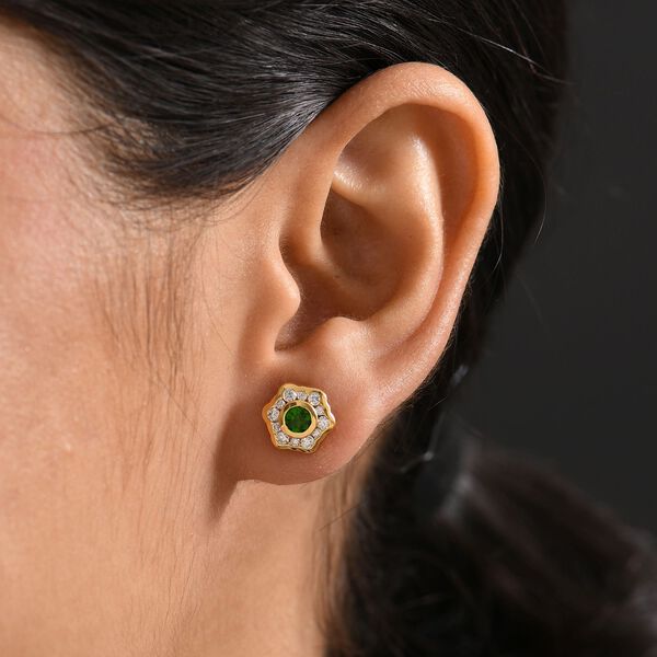 Nat&uuml;rlicher Chromdiopsid, Moissanit Ohrringe 925 Silber vergoldet ca. 1.08 ct image number 3