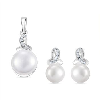 S&uuml;&szlig;wasser Perle (9 mm) Schmuckset 925 Silber platiniert