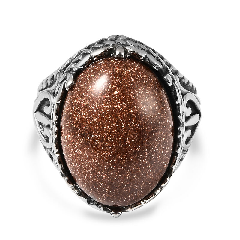 Gold Sandstein Ring in Edelstahl image number 0