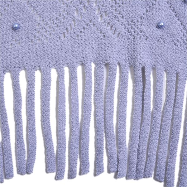 Strickschal mit Quasten und Perlen, Hellgrau image number 2