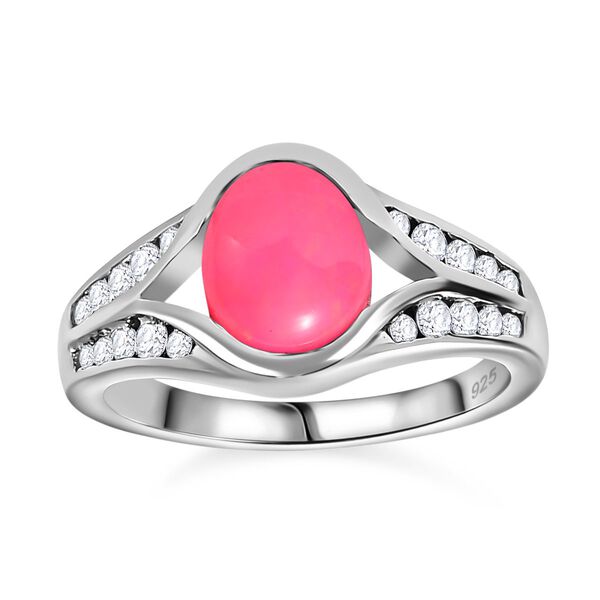 AA rosa äthiopischer Welo Opal und Zirkon-Ring - 1,37 ct. image number 4
