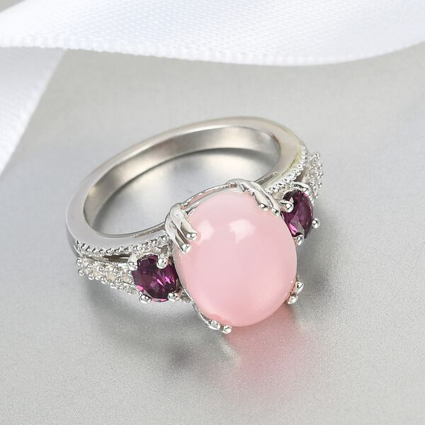 Rosa Opal, Rhodolith-Granat und Zirkon Ring 925 Silber Platin-Überzug image number 2