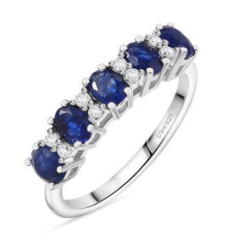 D'Joy Masoala Saphir (Fissure gef&uuml;llt), Wei&szlig;er Zirkon Ring 925 Silber rhodiniert (Gr&ouml;&szlig;e 17.00) ca. 1,58 ct