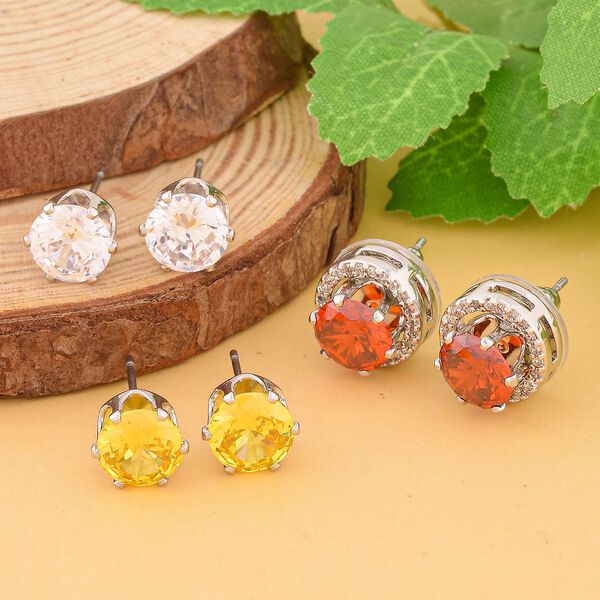 3er-Set- wei&szlig;e, gelbe und rote Zirkonia-Ohrringe - 5,10 ct. image number 3
