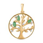 Kagem Sambischer Smaragd, Weißer Zirkon Anhänger 925 Silber 750 Gelb Vergoldet ca. 0.51 ct