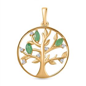 Kagem Sambischer Smaragd, Weißer Zirkon Anhänger 925 Silber 750 Gelb Vergoldet ca. 0.51 ct