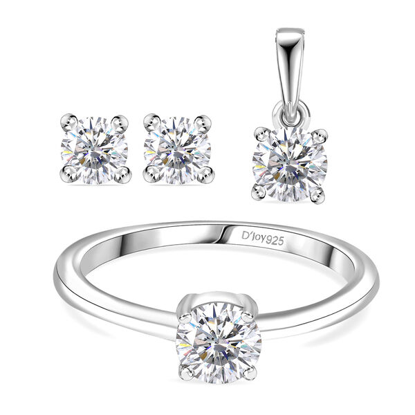 D'Joy Moissanit Schmuckset, 925 Silber platiniert - 1,34 ct.