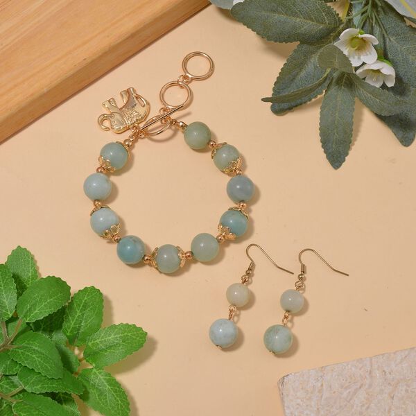 2er Set - Mehrfarbiger Amazonit Armband und Ohrringe, Reiner Edelstahl, vergoldet, ca. 185,00 ct. image number 1