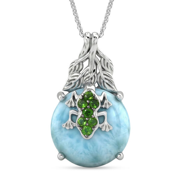 GP - Larimar, Nat&uuml;rlicher Chromdiopsid Schmuckset ca. 50 cm 925 Silber rhodiniert ca. 15,43 ct.