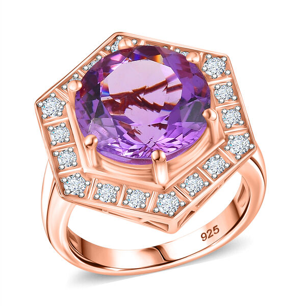 Zeitlose Art Kollektion - AA Rose De France Amethyst, Wei&szlig;er Zirkon Ring 925 Silber 750 ros&eacute;vergoldet (Gr&ouml;&szlig;e 18.00) ca. 7.18 ct image number 4