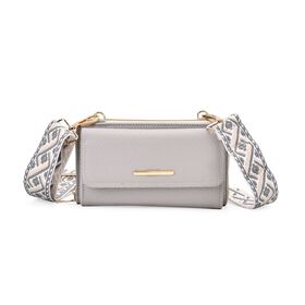 Crossbody-Tasche mit Klappfach und gemustertem Trageriemen, RFID-Schutz, ca. 19x5x11 cm, Grau