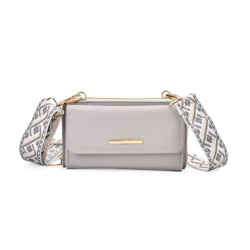 Crossbody-Tasche mit Klappfach und gemustertem Trageriemen, RFID-Schutz, ca. 19x5x11 cm, Schwarz