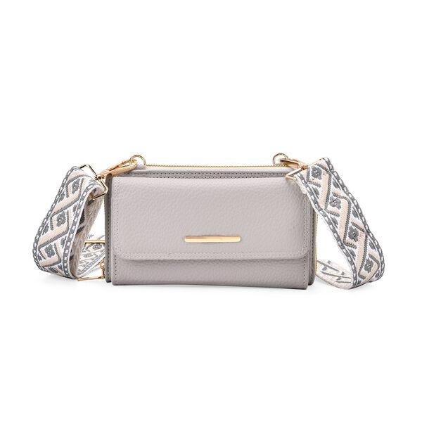 Crossbody-Tasche mit Klappfach, gemustertem Trageriemen und RFID-Schutz - 19x5x11 cm, Grau image number 0