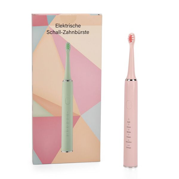 Sonic elektrische Zahnbürste mit 3 Zahnbürstenköpfen und 1 Silikon-Zungenbürstenkopf, 24,5x2,5cm, rosa image number 0