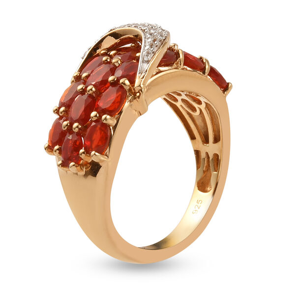 Mexikanischer Kirschfeuer-Opal und Zirkon-Ring, 925 Silber Gelbgold Vermeil  ca. 2,34 ct image number 5