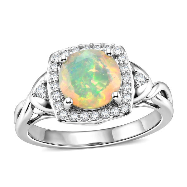 Nat&uuml;rlicher &Auml;thiopischer Opal und Zirkon Halo Ring 925 Silber Platin-&Uuml;berzug image number 4