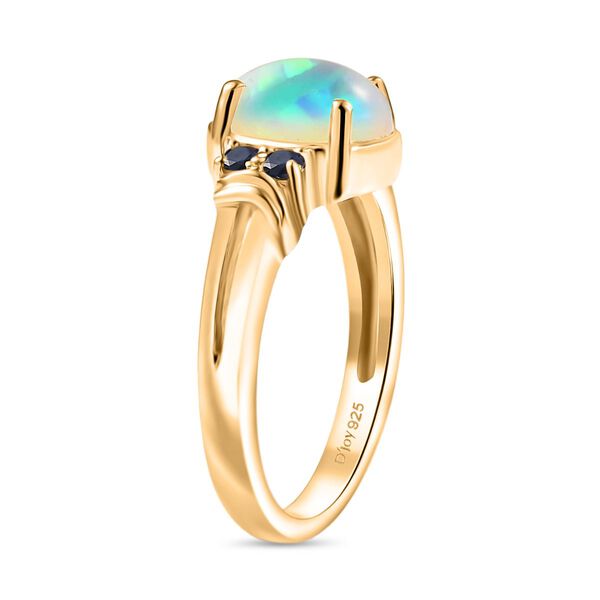 D'Joy AA Natürlicher, äthiopischer Welo Opal, Blauer Saphir Ring 925 Silber vergoldet (Größe 21.00) ca. 1,38 ct image number 5