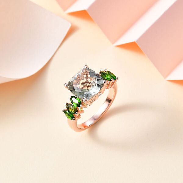 Prasiolith, Natürlicher Chromdiopsid Ring, 925 Silber 750 Roségold Vermeil (Größe 21.00) ca. 5.09 ct image number 2