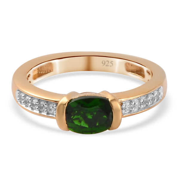 Nat&uuml;rlicher Chromdiopsid und Zirkon-Ring, 925 Silber vergoldet  ca. 0,92 ct