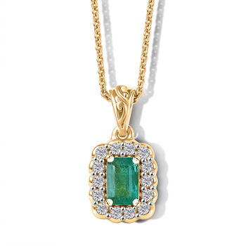 D'Joy AAA Kagem sambischer Smaragd und Moissanit Anh&auml;nger mit 50cm Kette - 0,76 ct.