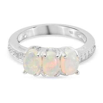 Nat&uuml;rlicher &Auml;thiopischer Opal und Zirkon 3 Stein Ring 925 Silber Platin-&Uuml;berzug (Gr&ouml;&szlig;e 16.00) ca. 0,93 ct