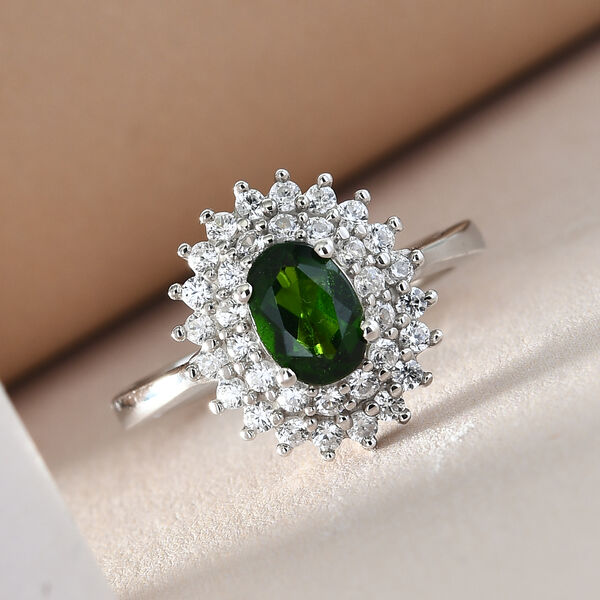 Nat&uuml;rlicher Chromdiopsid und Zirkon Ring 925 Silber platiniert  ca. 1,55 ct image number 2