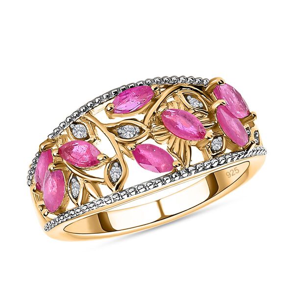 Afrikanischer Rubin, Weißer Zirkon Ring, 925 Silber Gelbgold Vermeil, (Größe 21.00) ca. 1.32 ct image number 4