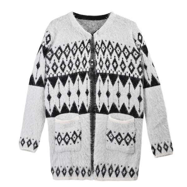 Kuscheliger Winter-Cardigan mit 2 Taschen, Einheitsgröße, weiß/schwarz image number 1