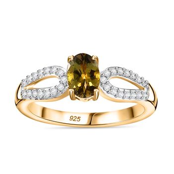 Nat&uuml;rlicher goldener Tansanit, Wei&szlig;er Zirkon Ring 925 Silber 750 Gelbgold Vermeil (Gr&ouml;&szlig;e 17.00) ca. 0.87 ct