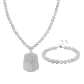 Flexibles wei&szlig;es Jade Armband und 50cm Halskette