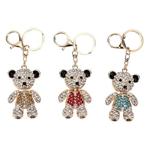 Set of 3 Schlüsselanhänger mit Strass - Teddy Bär, ca. 13?cm