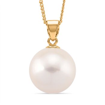 D'Joy wei&szlig;er Edison Perle Anh&auml;nger mit 45cm Kette, 925 Silber vergoldet