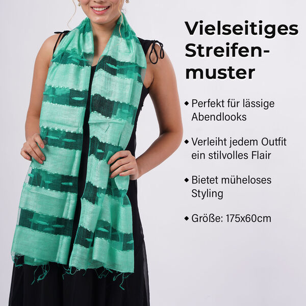 Modal-Seide-Schal, Streifendesign, 175x60 cm, Grün image number 3