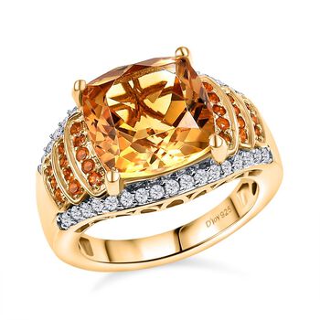 Djoy AA Serra Gaucha Citrin, Feueropal Ring 925 Silber 750 Gelbgold Vermeil (Gr&ouml;&szlig;e 16.00) ca. 6.27 ct