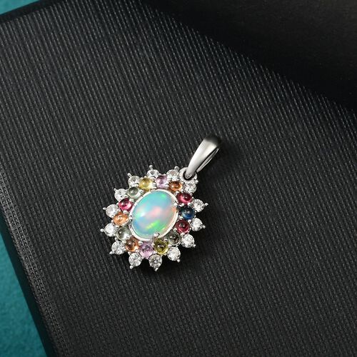 AA Natürlicher, äthiopischer Welo Opal, Mehrfarbig Saphir Anhänger 925 Silber rhodiniert ca. 2,42 ct. image number 1