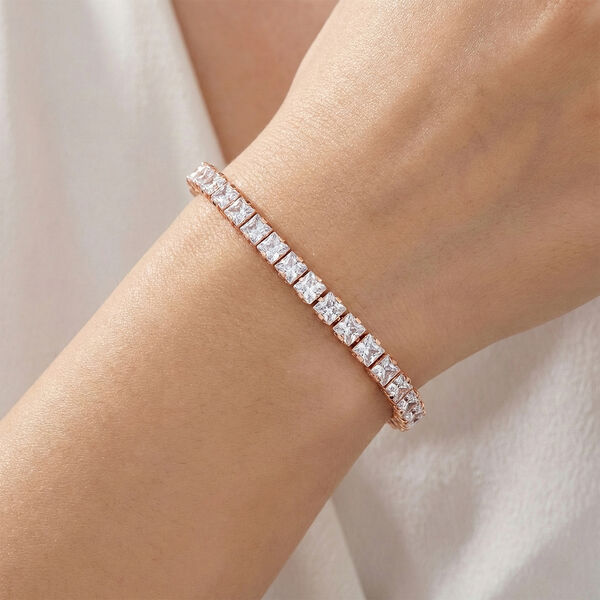 Wei&szlig;es Carr&eacute;-Schliff Zirkonia 19cm Armband in Ros&eacute;goldton image number 2