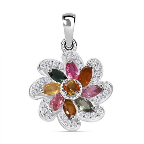 Frühlingsblüte -Mehrfarbig-Turmalin Anhänger 925 Silber rhodiniert ca. 0,99 ct. image number 0