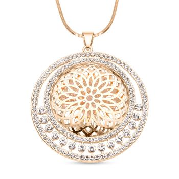 Wei&szlig;er Kristall Mandala-Anh&auml;nger mit Kette, goldfarben