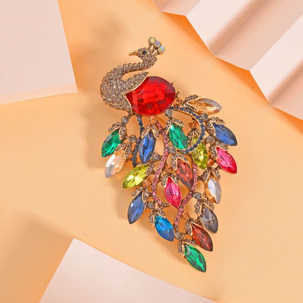 Mehrfarbiger Kristall Brosche  Antikes Gold image number 1