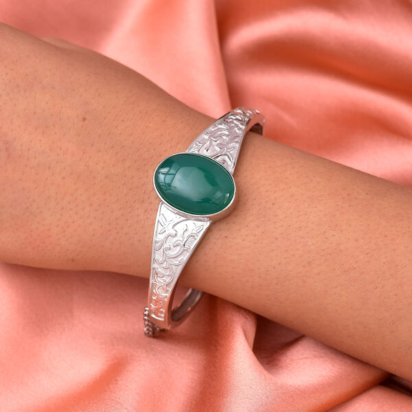 Grüner Onyx-Solitär-Armreif in Silberton, 19 cm, 23,34 ct. image number 3