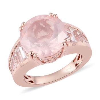 Rosa Quarz und Zirkon Ring 925 Silber ros&eacute;vergoldet  ca. 8,17 ct
