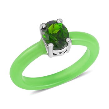 Gr&uuml;ne Jade, Nat&uuml;rlicher Chromdiopsid Ringe 925 Silber rhodiniert (Gr&ouml;&szlig;e 16.00) ca. 8.10 ct