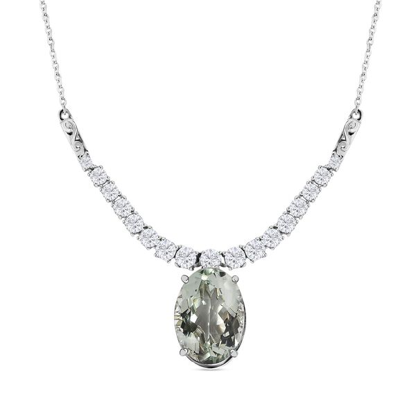 Prasiolith, wei&szlig;er Zirkon Anh&auml;nger mit Kette, ca. 50 cm, 925 Silber platiniert ca. 15.10 ct image number 6