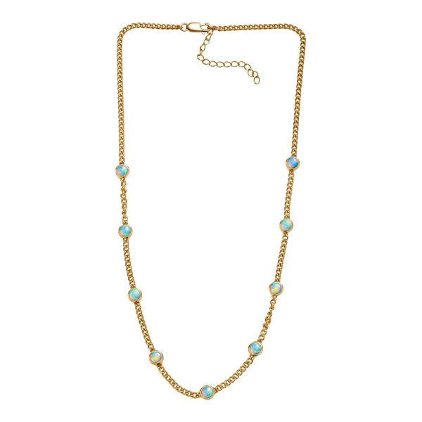 D'Joy AA Natürlicher, äthiopischer Welo Opal Halskette ca. 45 cm + 5 cm Extender, 925 Silber 750 Gelbgold Vermeil ca. 3,11 ct. image number 4