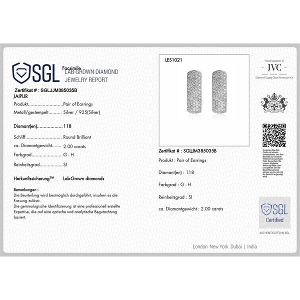 LUXURIANT DIAMOND - Lab Grown Diamant SI-GH SGL zertifiziert Ohrringe 925 Silber rhodiniert ca. 2.00 ct image number 5