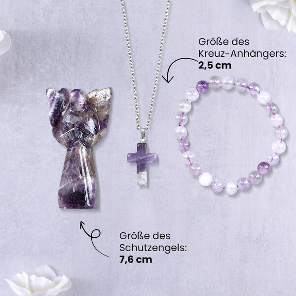 3er-Amethyst-Set – Engel, Kreuzanhänger und Armband image number 4