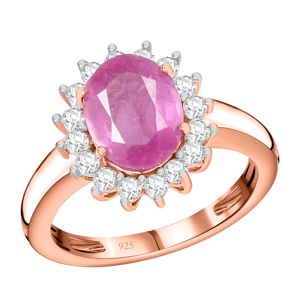 Premium Ilakaka Rosa Saphir und Zirkon-Halo Ring, 925 Silber Ros&eacute;gold Vermeil, 2,98 ct. image number 4