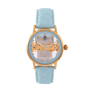 William Hunt Automatik-Uhr, Hohles Zifferblatt mit wei&szlig;en Kristallen, Himmelblau Lederarmband, 5ATM wasserdicht